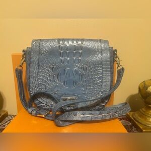 Brahmin Light Blue Melbourne Croc Embossed Leather Crossbody Purse